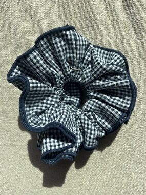 Navy Gingham Ruffled Hair Scrunchie